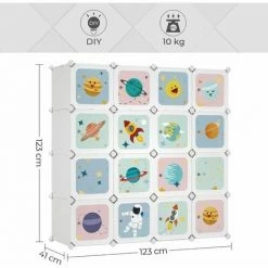 SONGMICS Armoire Modulable, Placard De Rangement Portable, Organisateur Vêtements Enfant, Avec 16 Cubes, 4 Rails Suspendus, 123 X 41 X 123 Cm, Blanc LPC905W01 - Blanc -SONGMICS Soldes 29107549 5