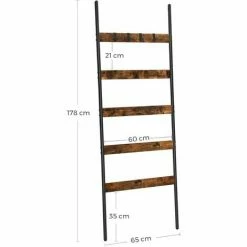 VASAGLE Étagère échelle Inclinée, Porte-Serviettes, 5 Niveaux, Largeur 65 Cm, Cadre En Acier, Pour Couvertures, Serviettes, Foulards, Style Industriel, Marron Rustique Et Noir Par SONGMICS LLS011B01 - Marron Rustique Et Noir -SONGMICS Soldes 29544817 5