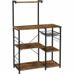 VASAGLE Étagère De Cuisine, Support Pour Four à Micro-Ondes, Avec Panier En Fils Métalliques, 6 Crochets En S, Rangement Pour épices, Pots, Casseroles, Marron Rustique Et Noir Par SONGMICS KKS35X - Marron Rustique Et Noir