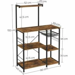 VASAGLE Étagère De Cuisine, Support Pour Four à Micro-Ondes, Avec Panier En Fils Métalliques, 6 Crochets En S, Rangement Pour épices, Pots, Casseroles, Marron Rustique Et Noir Par SONGMICS KKS35X - Marron Rustique Et Noir -SONGMICS Soldes 29583538 5