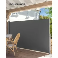 SONGMICS 2 X 3,5 M (H X L), Store Latéral, Brise-vue Rétractable, Paravent, Pare-soleil, Pour Balcon, Patio, Terrasse Et Jardin, Avec Fixation Au Sol, Protection De La Vie Privée, Gris GSA205G01 - Gris