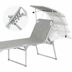 SONGMICS Chaise Longue, Bain De Soleil, Transat De Relaxation, Chaise De Jardin Pliable, Grand Modèle, 65 X 200 X 48 Cm, Charge 150 Kg, Avec Dossier Et Parasol Inclinables, Pliable, Pour Jardin, Balcon, Gris Chiné GCB26TG - Gris Chiné -SONGMICS Soldes 29716078 4
