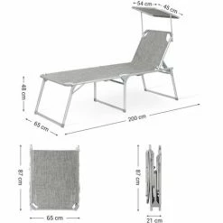 SONGMICS Chaise Longue, Bain De Soleil, Transat De Relaxation, Chaise De Jardin Pliable, Grand Modèle, 65 X 200 X 48 Cm, Charge 150 Kg, Avec Dossier Et Parasol Inclinables, Pliable, Pour Jardin, Balcon, Gris Chiné GCB26TG - Gris Chiné -SONGMICS Soldes 29716078 5