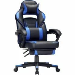 SONGMICS Fauteuil Gamer, Chaise Gaming, Siège De Bureau Réglable, Avec Repose-pieds Télescopique, Ergonomique, Mécanisme Basculent, Appui-tête, Support Lombaire, Charge 150 Kg, Noir Et Bleu OBG073B04 - Schwarz-blau