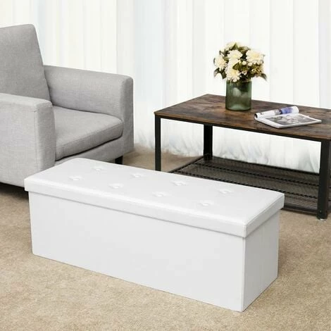 SONGMICS 110 X 38 X 38 Cm Grand Pouf Coffre De Rangement Pliable Chargement Max. De 300 Kg Blanc LSF702 3 SONGMICS 110 X 38 X 38 Cm Grand Pouf Coffre De Rangement Pliable Chargement Max. De 300 Kg Blanc LSF702