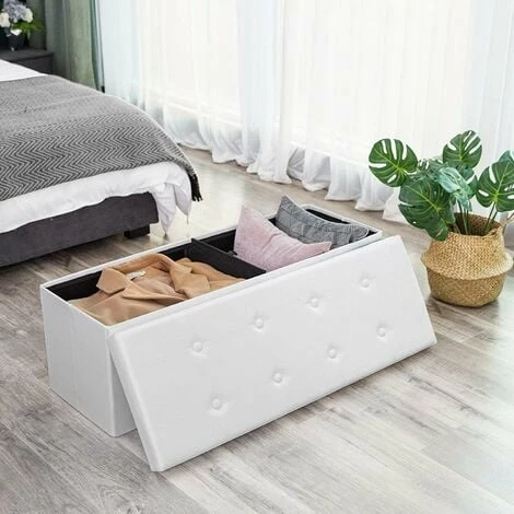 SONGMICS 110 X 38 X 38 Cm Grand Pouf Coffre De Rangement Pliable Chargement Max. De 300 Kg Blanc LSF702 7 SONGMICS 110 X 38 X 38 Cm Grand Pouf Coffre De Rangement Pliable Chargement Max. De 300 Kg Blanc LSF702 – Image 5