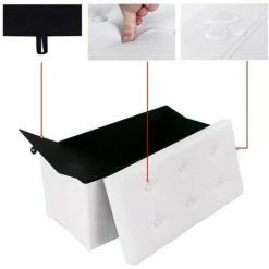 SONGMICS Coffre De Rangement Pouf De Rangement Gain De Place Pliable Blanc 76 X 38 X 38 Cm LSF106 -SONGMICS Soldes 29756181 2