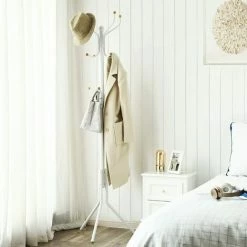 SONGMICS Hauteur De 182 Cm Porte-Manteau Sur Pied Perroquet De 3 Tubes En Fer Blanc RCR19W