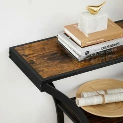 VASAGLE Table Console, Table D'entrée, Pieds Courbés, Dessus De Table Allongé, Pour Salon, Couloir, Chambre, Style Industriel, Marron Rustique Et Noir Par SONGMICS LNT089B01 - Marron Rustique Et Noir -SONGMICS Soldes 30047958 3