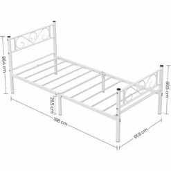VASAGLE Lit Simple, Cadre De Lit En Métal, Pour Matelas De 90 X 190 Cm, Pour Adultes, Enfants, Pas Besoin De Sommier, Assemblage Simple, Pour Petits Espaces, Blanc Par SONGMICS RMB061W01 -SONGMICS Soldes 30047959 5