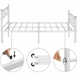 VASAGLE Lit Double, Cadre De Lit En Métal, Pour Matelas De 140 X 190 Cm, Pour Adultes, Adolescents, Pas Besoin De Sommier, Assemblage Simple, Pour Petits Espaces, Blanc Par SONGMICS RMB063W01 9 VASAGLE Lit Double, Cadre De Lit En Métal, Pour Matelas De 140 X 190 Cm, Pour Adultes, Adolescents, Pas Besoin De Sommier, Assemblage Simple, Pour Petits Espaces, Blanc Par SONGMICS RMB063W01 -SONGMICS Soldes 30047961 3
