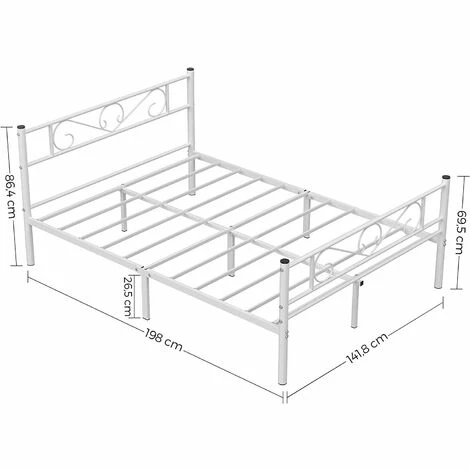 VASAGLE Lit Double, Cadre De Lit En Métal, Pour Matelas De 140 X 190 Cm, Pour Adultes, Adolescents, Pas Besoin De Sommier, Assemblage Simple, Pour Petits Espaces, Blanc Par SONGMICS RMB063W01 7 VASAGLE Lit Double, Cadre De Lit En Métal, Pour Matelas De 140 X 190 Cm, Pour Adultes, Adolescents, Pas Besoin De Sommier, Assemblage Simple, Pour Petits Espaces, Blanc Par SONGMICS RMB063W01 – Image 5