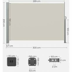 SONGMICS 200 X 300 Cm (H X L), Store Latéral Pour Balcon Et Terrasse, Pare-Soleil, Brise-Vue Protection Vie Privée, Beige GSA200K02 - Beige -SONGMICS Soldes 30047962 5