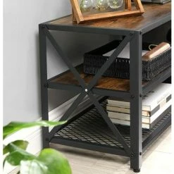 VASAGLE Meuble TV, Support TV Pour Télévision Jusqu'à 60 Pouces, Table De Salon, Avec étagères De Rangement, Cadre En Acier, Pour Salon, Chambre, Marron Rustique Et Noir Par SONGMICS LTV094B01 - Marron Rustique Et Noir -SONGMICS Soldes 30048029 4