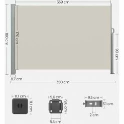 SONGMICS 180 X 350 Cm (H X L), Store Latéral Pour Balcon Et Terrasse, Pare-Soleil, Brise-Vue, Protection Vie Privée, Beige GSA185T02 - Beige -SONGMICS Soldes 30048032 5