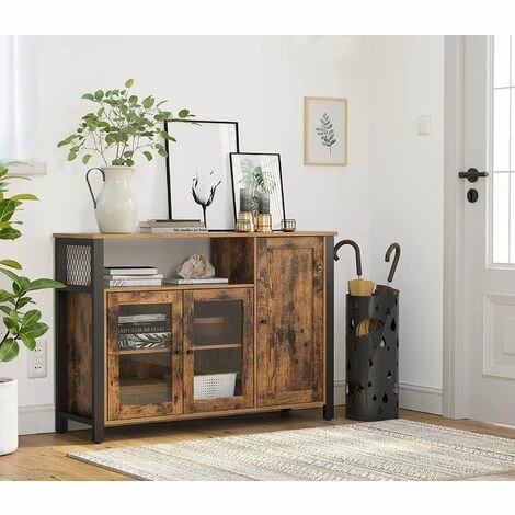 VASAGLE Meuble De Rangement, Buffet, Avec Placard 3 Portes, Pour Salle à Manger, Salon, Cuisine, 110 X 33 X 75 Cm, Style Industriel, Marron Rustique Et Noir Par SONGMICS LSC096B01 - Marron Rustique Et Noir 4 VASAGLE Meuble De Rangement, Buffet, Avec Placard 3 Portes, Pour Salle à Manger, Salon, Cuisine, 110 X 33 X 75 Cm, Style Industriel, Marron Rustique Et Noir Par SONGMICS LSC096B01 - Marron Rustique Et Noir – Image 2