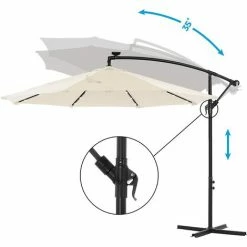 SONGMICS Parasol De Jardin Décentré Avec Ampoules LED Alimentées Par L'énergie Solaire, Ombrelle De Ø 3 M, Avec Socle, Protection UPF 50+, Manivelle, Jardin, Piscine, Beige GPU018M01 - Beige -SONGMICS Soldes 30149225 3