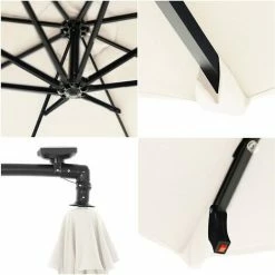 SONGMICS Parasol De Jardin Décentré Avec Ampoules LED Alimentées Par L'énergie Solaire, Ombrelle De Ø 3 M, Avec Socle, Protection UPF 50+, Manivelle, Jardin, Piscine, Beige GPU018M01 - Beige -SONGMICS Soldes 30149225 4