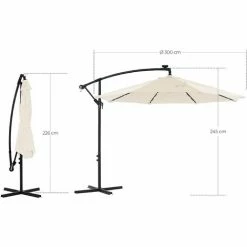 SONGMICS Parasol De Jardin Décentré Avec Ampoules LED Alimentées Par L'énergie Solaire, Ombrelle De Ø 3 M, Avec Socle, Protection UPF 50+, Manivelle, Jardin, Piscine, Beige GPU018M01 - Beige -SONGMICS Soldes 30149225 5