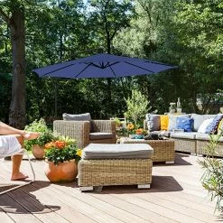 SONGMICS Parasol De Jardin Décentré De Ø 3 M, Avec Socle, Ombrelle, Avec Manivelle D’Ouverture Et De Fermeture, Protection UPF 50+, Jardin, Terrasse, Piscine, Plage, Bleu Marine GPU016L01 - Bleu Marine -SONGMICS Soldes 30149230 2