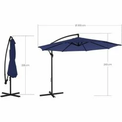 SONGMICS Parasol De Jardin Décentré De Ø 3 M, Avec Socle, Ombrelle, Avec Manivelle D’Ouverture Et De Fermeture, Protection UPF 50+, Jardin, Terrasse, Piscine, Plage, Bleu Marine GPU016L01 - Bleu Marine -SONGMICS Soldes 30149230 5