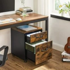 VASAGLE Caisson 2 Tiroirs Sur Roulettes, Rangement Bureau Mobile, Pour Documents, Format A4, Classeurs Suspendus, Style Industriel, Marron Rustique Et Noir Par SONGMICS OFC042B01 - Marron Rustique Et Noir -SONGMICS Soldes 30149231 4