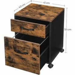 VASAGLE Caisson 2 Tiroirs Sur Roulettes, Rangement Bureau Mobile, Pour Documents, Format A4, Classeurs Suspendus, Style Industriel, Marron Rustique Et Noir Par SONGMICS OFC042B01 - Marron Rustique Et Noir -SONGMICS Soldes 30149231 5