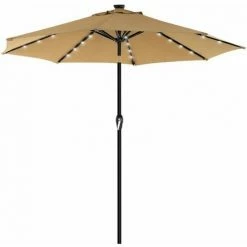 SONGMICS Parasol De Jardin Avec Ampoules LED à énergie Solaire, Ombrelle De Terrasse, Diamètre 2,7 M, Protection Salaire UPF50+, Inclinaison Réglable, Avec Manivelle, Sans Socle, Taupe GPU040K01