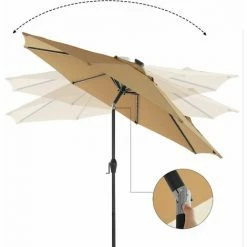 SONGMICS Parasol De Jardin Avec Ampoules LED à énergie Solaire, Ombrelle De Terrasse, Diamètre 2,7 M, Protection Salaire UPF50+, Inclinaison Réglable, Avec Manivelle, Sans Socle, Taupe GPU040K01 -SONGMICS Soldes 30283009 3