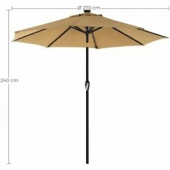 SONGMICS Parasol De Jardin Avec Ampoules LED à énergie Solaire, Ombrelle De Terrasse, Diamètre 2,7 M, Protection Salaire UPF50+, Inclinaison Réglable, Avec Manivelle, Sans Socle, Taupe GPU040K01 -SONGMICS Soldes 30283009 5
