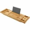 SONGMICS Pont De Baignoire Extensible, Plateau De Baignoire En Bambou, Rangement Pour Salle De Bain, Support Pour Verre, Livre, Tablette, Porte-savont, (75-109) X 23 X 4,5 Cm, Couleur Boisée BCB88Y - Couleur Boisée -SONGMICS Soldes 30283180 1