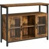 VASAGLE Buffet, Placard Rangement 2 Portes En Verre Transparentes, Meuble Télé, Avec Planches Réglables, Pour Salon, Entrée, 100 X 35 X 80 Cm, Style Industriel, Marron Rustique Et Noir Par SONGMICS LSC095B01 - Marron Rustique Et Noir -SONGMICS Soldes 30414882 1