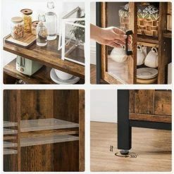 VASAGLE Buffet, Placard Rangement 2 Portes En Verre Transparentes, Meuble Télé, Avec Planches Réglables, Pour Salon, Entrée, 100 X 35 X 80 Cm, Style Industriel, Marron Rustique Et Noir Par SONGMICS LSC095B01 - Marron Rustique Et Noir -SONGMICS Soldes 30414882 4