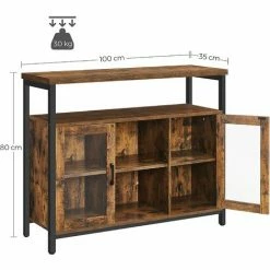 VASAGLE Buffet, Placard Rangement 2 Portes En Verre Transparentes, Meuble Télé, Avec Planches Réglables, Pour Salon, Entrée, 100 X 35 X 80 Cm, Style Industriel, Marron Rustique Et Noir Par SONGMICS LSC095B01 - Marron Rustique Et Noir -SONGMICS Soldes 30414882 5
