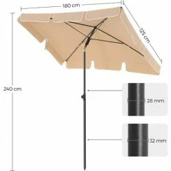 SONGMICS Parasol De Balcon Rectangulaire 1,8 X 1,25 M, Protection UPF 50+, Ombrelle, Toile Avec Revêtement En PA, Sac De Transport, Terrasse, Jardin, Sans Socle, Taupe GPU180K01 - Taupe -SONGMICS Soldes 30465359 5