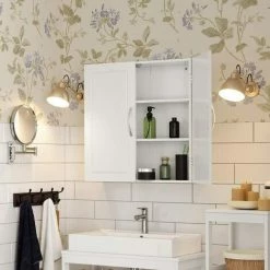 VASAGLE Meuble De Salle De Bain, Placard Mural, Armoire Rangement Mur 2 Portes, Avec 2 étagères Réglables, 60 X 18 X 60 Cm, Style Scandinave Nordique, Blanc Mat Par SONGMICS BBC320W01 - Blanc Mat -SONGMICS Soldes 30650707 3