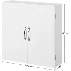 VASAGLE Meuble De Salle De Bain, Placard Mural, Armoire Rangement Mur 2 Portes, Avec 2 étagères Réglables, 60 X 18 X 60 Cm, Style Scandinave Nordique, Blanc Mat Par SONGMICS BBC320W01 - Blanc Mat -SONGMICS Soldes 30650707 5