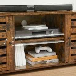 VASAGLE Meuble TV, Support Télé Avec Portes Persiennes, Rangement Télévision Ouvert, Avec Ouverture Câbles, étagères Réglables, Pour Téléviseur Jusqu'à 43 Pouces, Marron Rustique Par SONGMICS LTV102X01 - Marron Rustique -SONGMICS Soldes 30684900 3