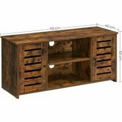 VASAGLE Meuble TV, Support Télé Avec Portes Persiennes, Rangement Télévision Ouvert, Avec Ouverture Câbles, étagères Réglables, Pour Téléviseur Jusqu'à 43 Pouces, Marron Rustique Par SONGMICS LTV102X01 - Marron Rustique -SONGMICS Soldes 30684900 5