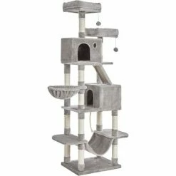 FEANDREA Grand Arbre à Chat, Tour De Jeu 206 Cm, Gris Clair Par SONGMICS PCT190W01