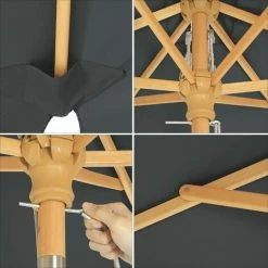 SONGMICS Parasol 3 X 2 M, Ombrelle Rectangulaire, Protection Solaire, Anti-UV UPF50+, Mât Et Baleines En Bois, Inclinable, Sans Socle, Pour Terrasse, Balcon, Jardin, Gris GPU300G01 -SONGMICS Soldes 31027278 3