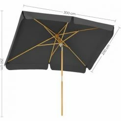 SONGMICS Parasol 3 X 2 M, Ombrelle Rectangulaire, Protection Solaire, Anti-UV UPF50+, Mât Et Baleines En Bois, Inclinable, Sans Socle, Pour Terrasse, Balcon, Jardin, Gris GPU300G01 -SONGMICS Soldes 31027278 5