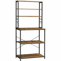 VASAGLE Étagère De Cuisine, Avec étagères De Rangement, 6 Crochets, Cadre En Métal, Pour Ustensiles, Four à Micro-ondes, Style Industriel, 80 X 40 X 167 Cm, Marron Rustique Et Noir Par SONGMICS KKS019B01 - Marron Rustique Et Noir