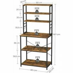 VASAGLE Étagère De Cuisine, Avec étagères De Rangement, 6 Crochets, Cadre En Métal, Pour Ustensiles, Four à Micro-ondes, Style Industriel, 80 X 40 X 167 Cm, Marron Rustique Et Noir Par SONGMICS KKS019B01 - Marron Rustique Et Noir -SONGMICS Soldes 31569825 5