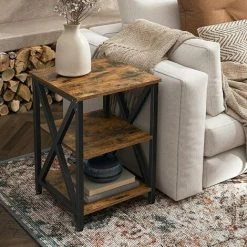VASAGLE Petite Table D'appoint, Table De Nuit, Table De Chevet En Métal, Avec Design En X, 2 étagères De Rangement, Style Industriel Campagnard, 40 X 40 X 60 Cm, Marron Rustique Et Noir Par SONGMICS LET278B01 - Marron Rustique Et Noir -SONGMICS Soldes 31645359 2