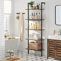 VASAGLE Étagère échelle, Bibliothèque 5 Niveaux, Meuble Rangement Livres, Décorations, Pour Salon, Bureau, Chambre, 60 X 30 X 172 Cm, Style Industriel, Marron Rustique Et Noir Par SONGMICS LLS102B01 - Marron Rustique Et Noir -SONGMICS Soldes 31765477 4