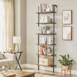 VASAGLE Étagère échelle, Bibliothèque 6 Niveaux, Meuble Rangement Livres, Décorations, Pour Salon, Bureau, Chambre, 60 X 30 X 204,8 Cm, Style Industriel, Marron Rustique Et Noir Par SONGMICS LLS103B01 - Marron Rustique Et Noir