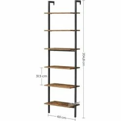 VASAGLE Étagère échelle, Bibliothèque 6 Niveaux, Meuble Rangement Livres, Décorations, Pour Salon, Bureau, Chambre, 60 X 30 X 204,8 Cm, Style Industriel, Marron Rustique Et Noir Par SONGMICS LLS103B01 - Marron Rustique Et Noir -SONGMICS Soldes 31765478 5