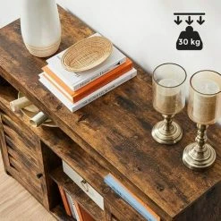 VASAGLE Meuble De Rangement, Buffet, Meuble De Cuisine, Avec Placard Et étagères, Portes à Persiennes, Pour Salle à Manger, Salon, Chambre, Marron Rustique Par SONGMICS LBF003X01 - Marron Rustique -SONGMICS Soldes 31870107 3
