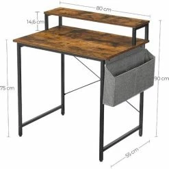 VASAGLE Bureau Informatique, Table D’étude, Avec Avec Support écran, Sac De Rangement En Tissu, Barres En X, Pieds Réglables, 85 X 55 X 90 Cm, Style Industriel, Marron Rustique Et Noir par SONGMICS LWD080B01 - Marron Rustique Et Noir -SONGMICS Soldes 32506952 5